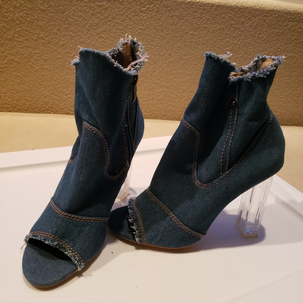 Denim ankle open toe booties - Picture 3 of 4